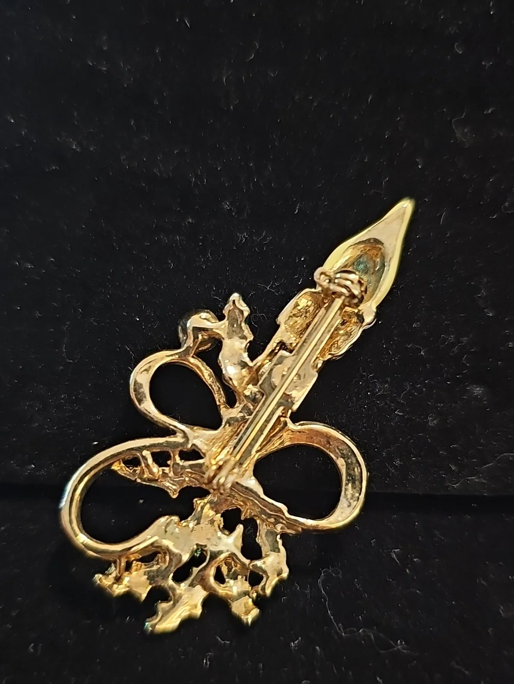Gold-Tone Holiday Candle Brooch with Green Holly and Red Flame